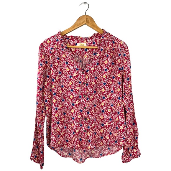 Anthropologie Maeve Pink Patterned Ruffle Shirt | Size 6 - Picture 2 of 14